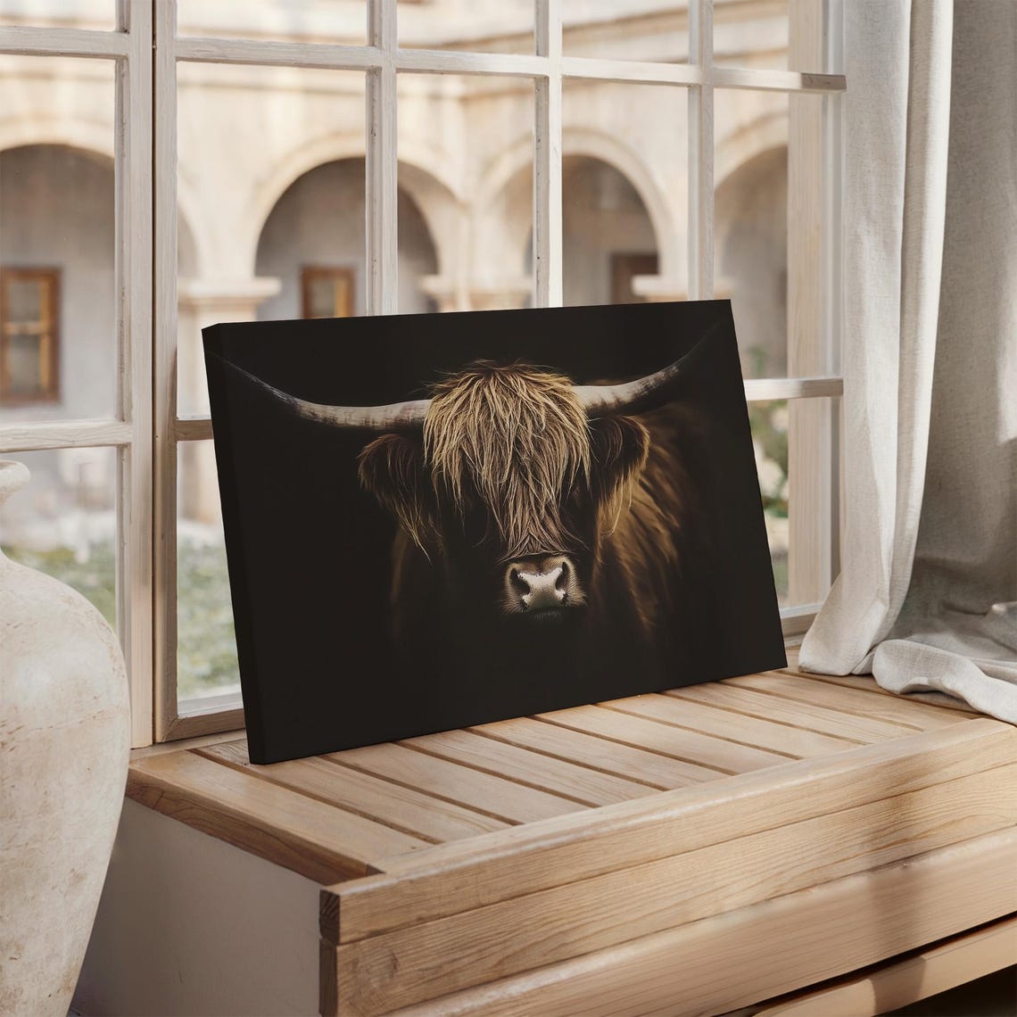 Highland Cow Close Up Dark Rustic Portrait Modern Farmhouse Poster - Image 4