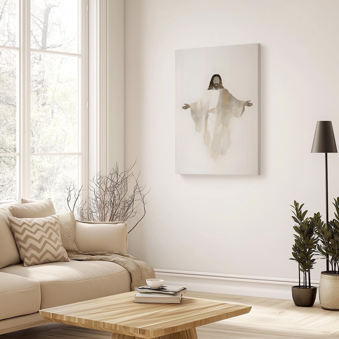 Minimalist Watercolor Jesus Christ With Open Arms Christian Poster - Image 3