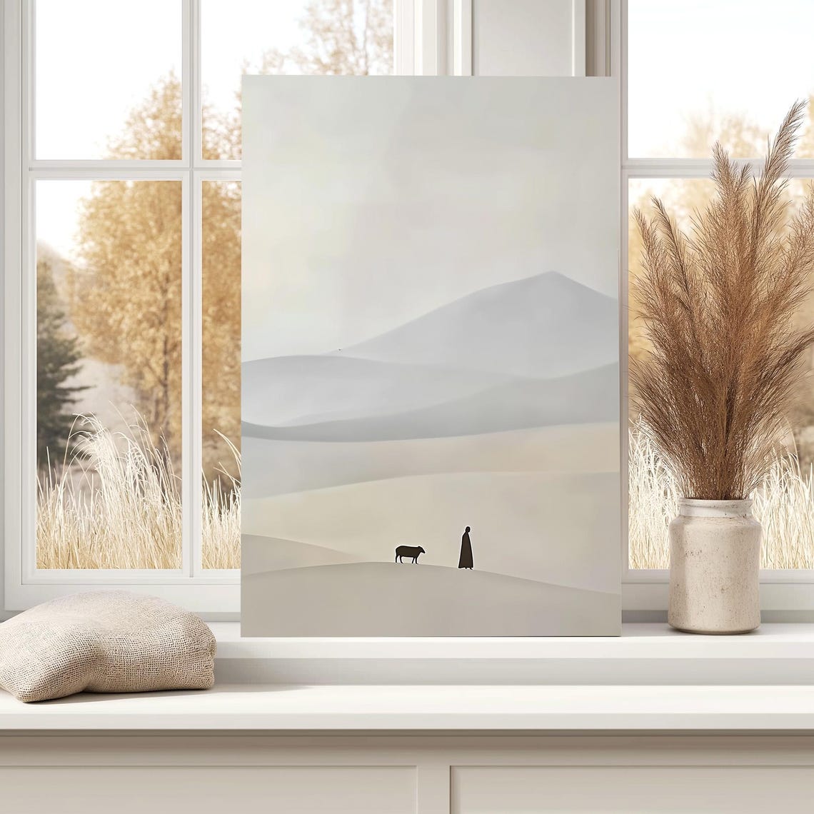 Vertical Shepherd Silhouette With Sheep On Rolling Hill Poster - Image 5