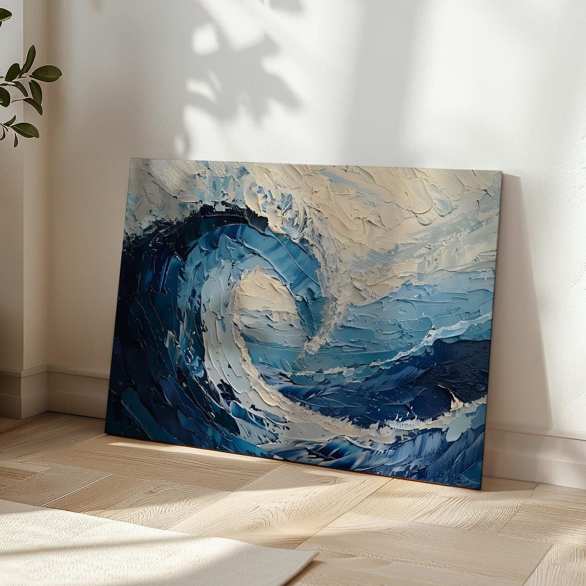 Ocean Wave Impasto Texture Blue And Cream Seascape Poster Art - Image 5