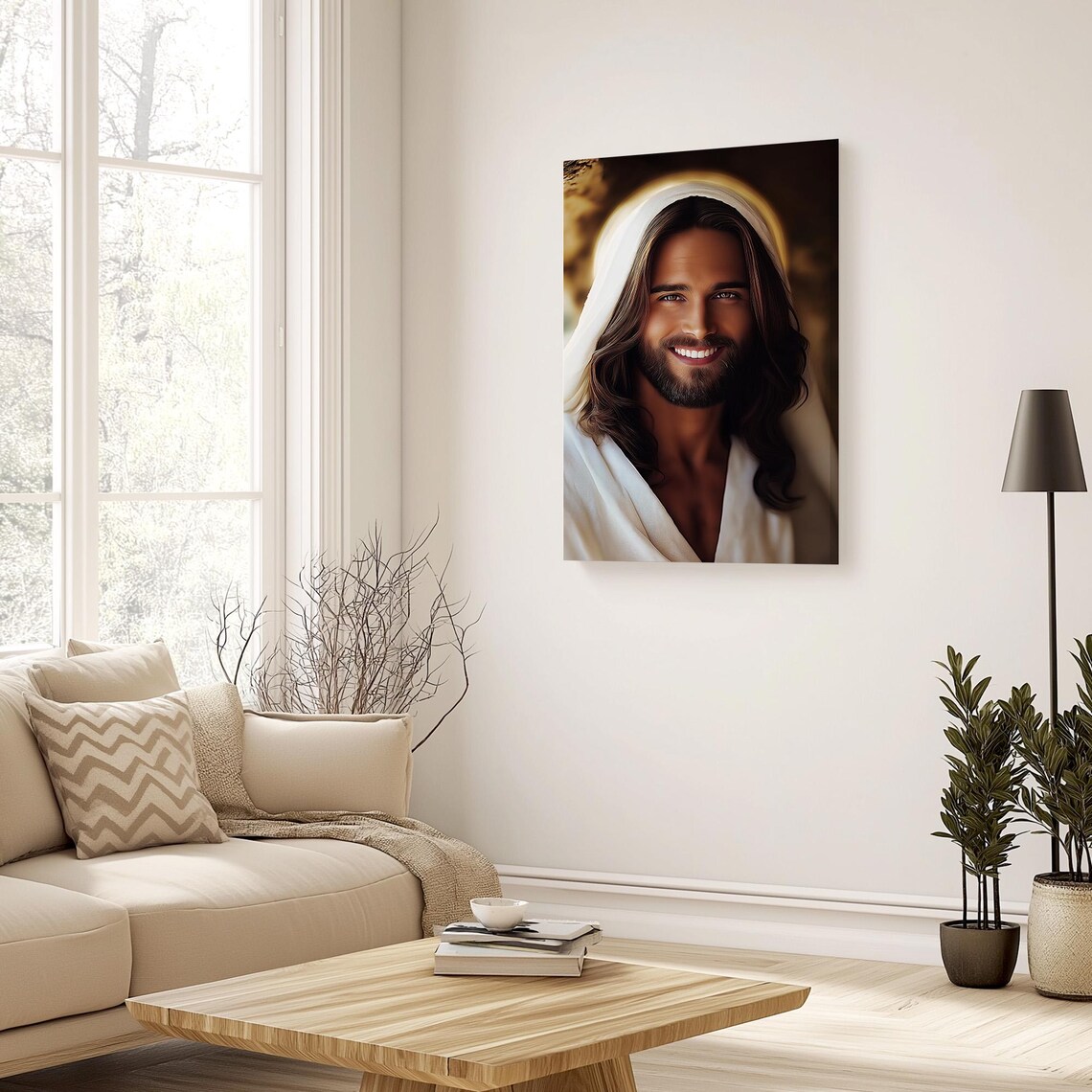 Smiling Jesus Christ Portrait With Soft Halo Close Up Poster - Image 3