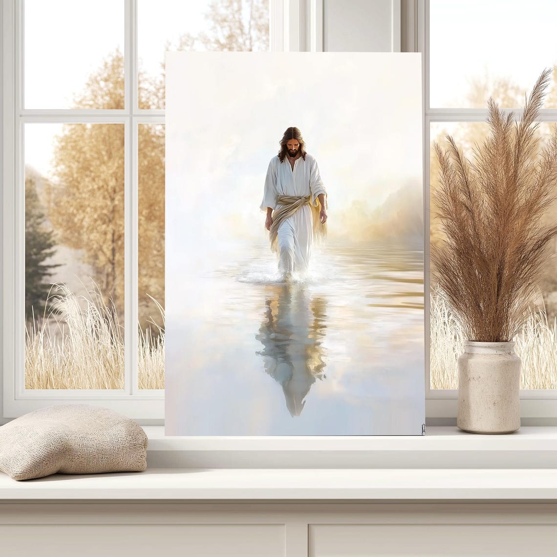 Jesus Walking Toward You On Mirror Calm Reflective Water Poster - Image 4