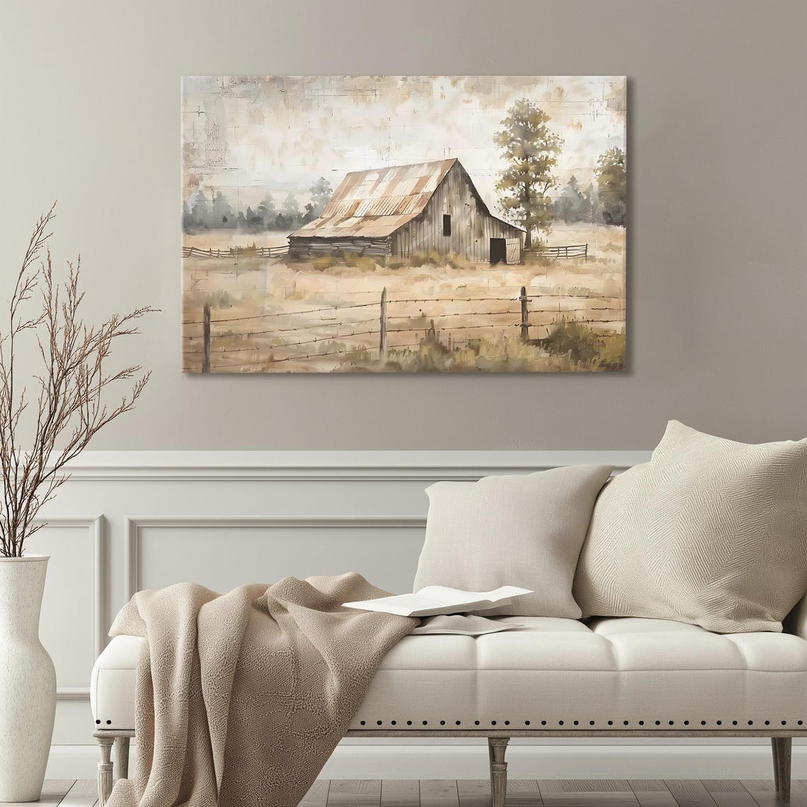 Rustic Old Barn In Misty Pastel Field Farmhouse Landscape Wall Art - Image 3