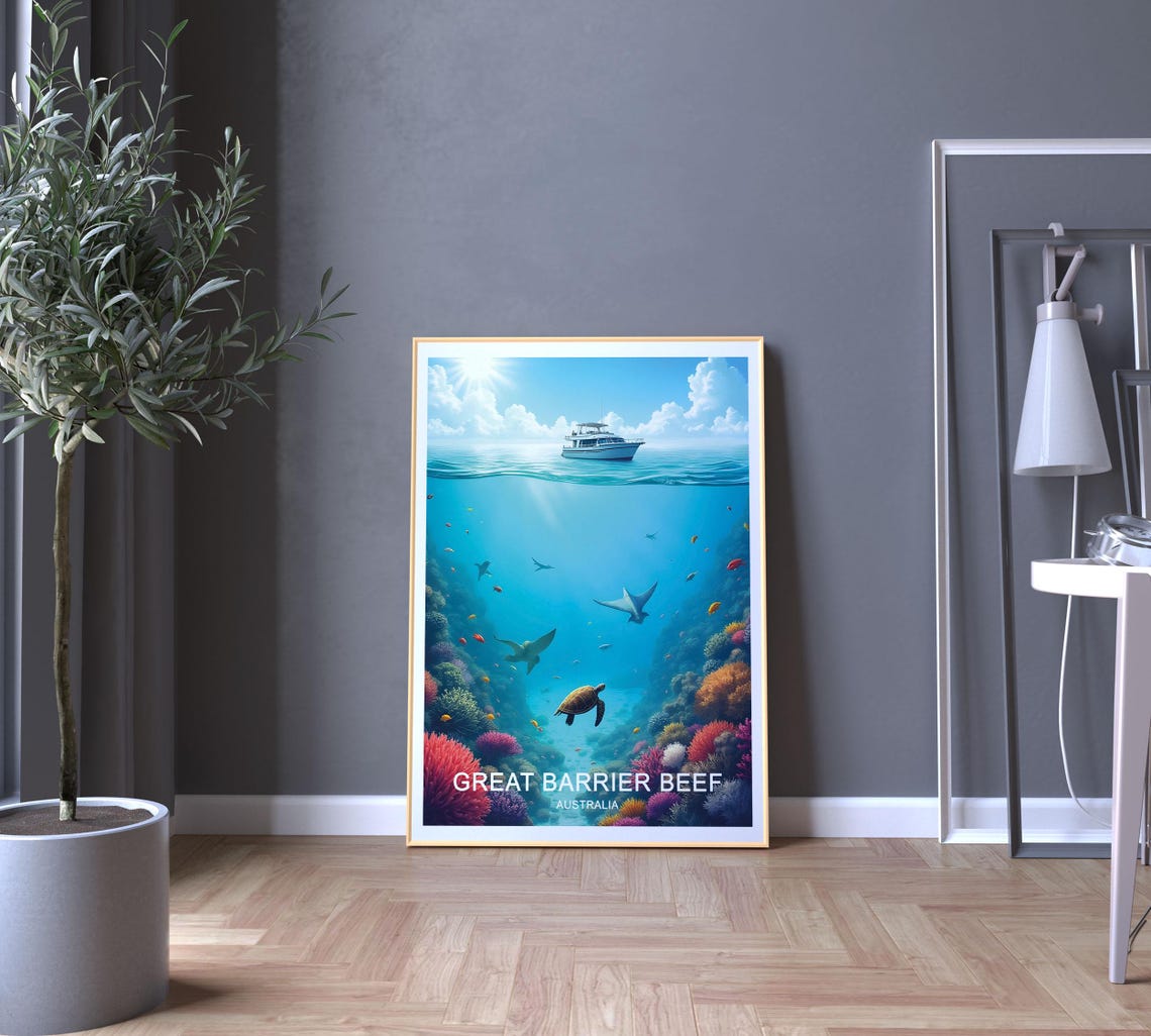 Great Barrier Reef Australia Travel Poster Wall Art Tropical Ocean Scene Art - Image 5