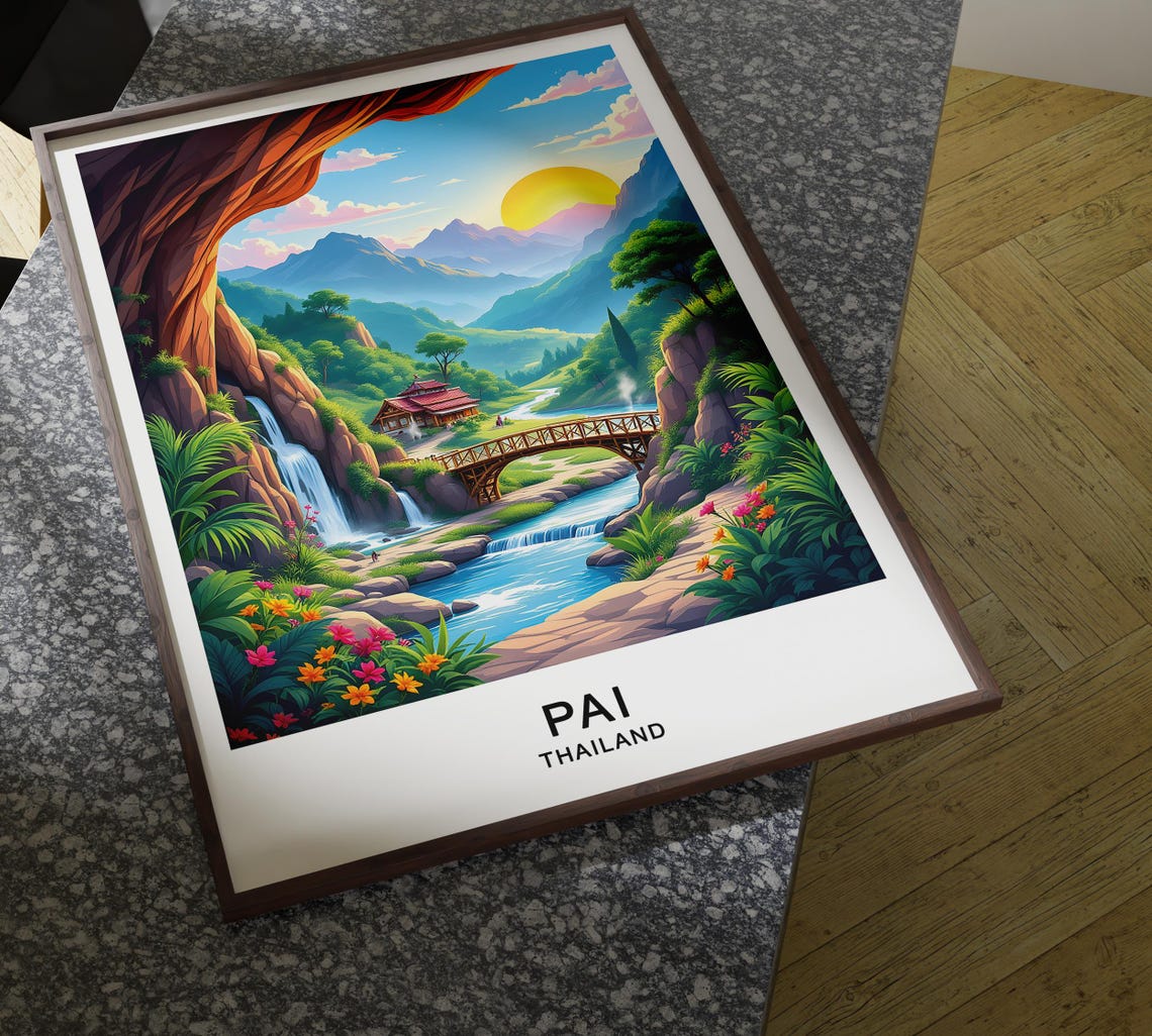 Pai Thailand Mountain Waterfall River Bridge Jungle Valley Poster - Image 4