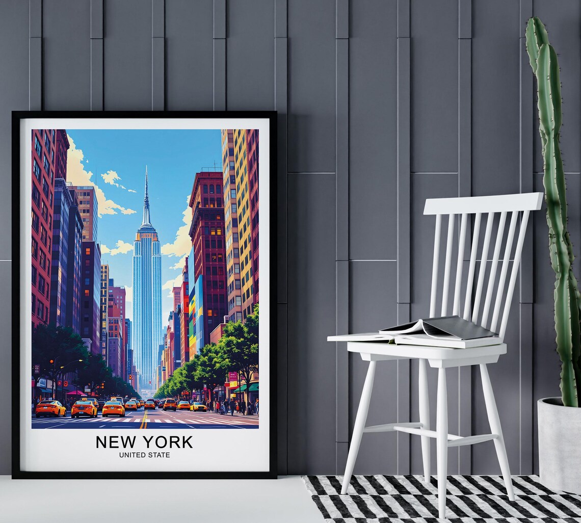 New York Empire State Building Street Yellow Cabs City Travel Poster - Image 2