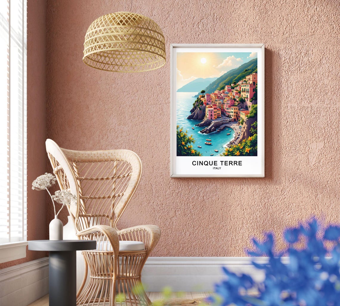 Cinque Terre Italy Colorful Clifftop Village Turquoise Coast Poster - Image 2