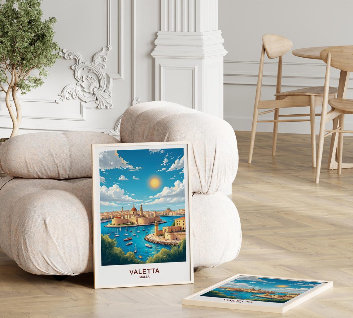 Valletta Malta Grand Harbor Forts Sailboats Sunny Skyline Poster - Image 3