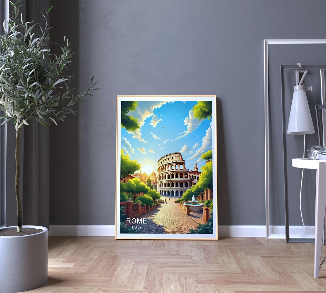 Rome Italy Colosseum Ancient Ruins Cobblestone Street Sunny Poster - Image 5
