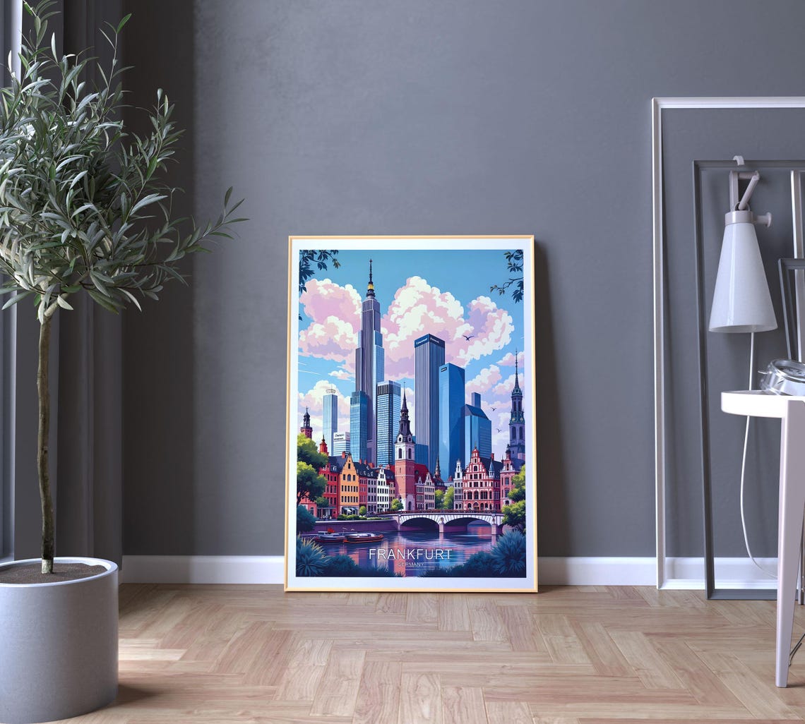 Frankfurt Germany Skyline Skyscrapers Old Town River Bridge Poster - Image 5