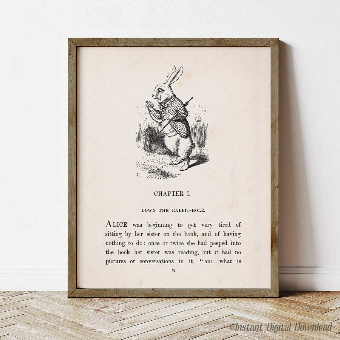 Alice in Wonderland Chapter 1 First Page White Rabbit Book Art Print Poster