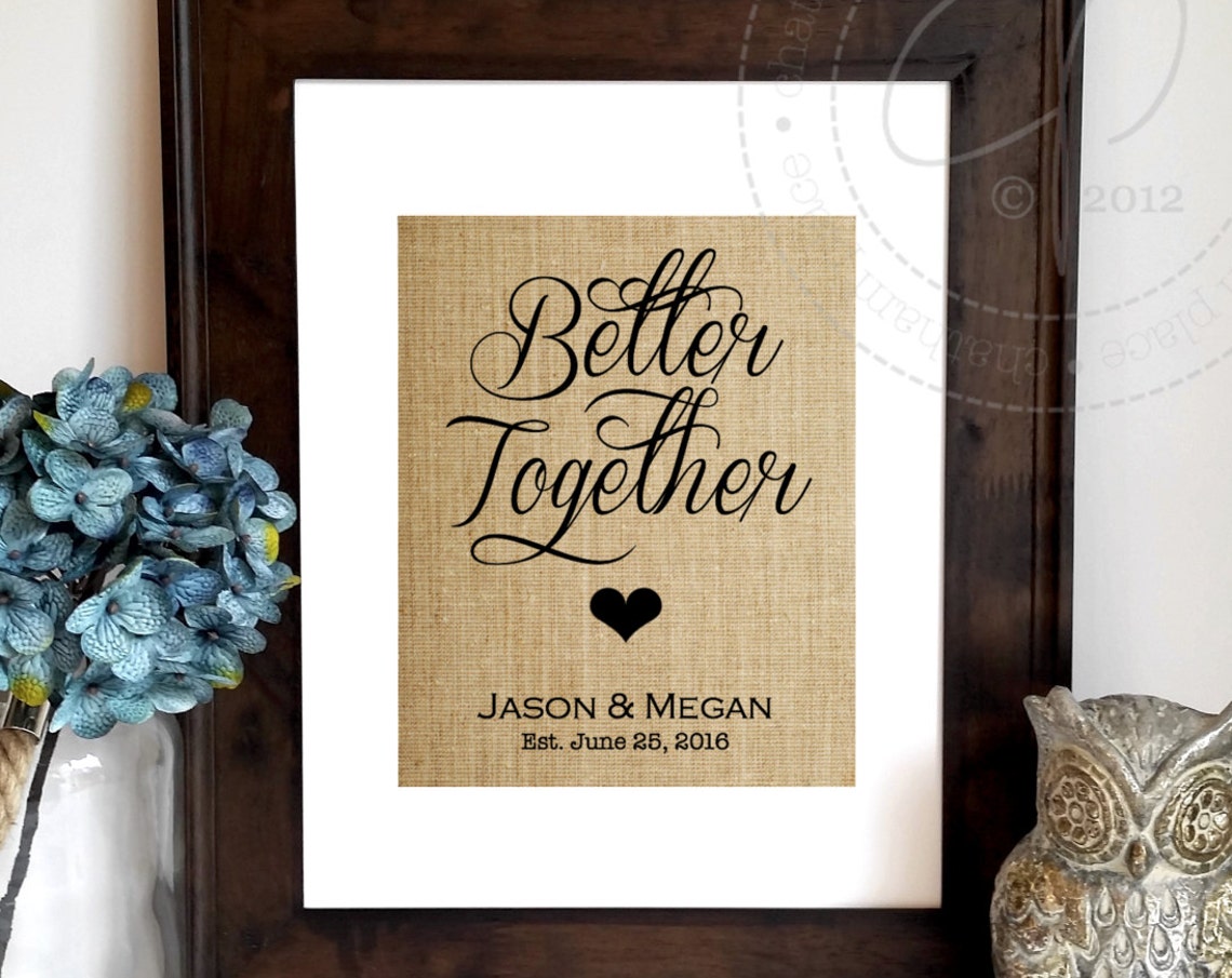 Better Together Jason and Megan Wedding Script Burlap Love Poster