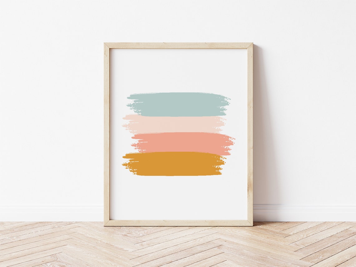 Modern Abstract Brush Strokes Framed Poster Sage Blush and Coral - Image 3