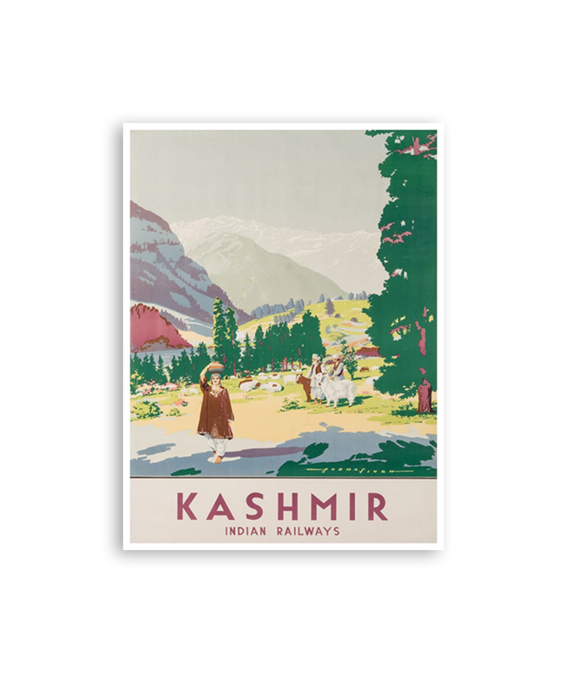 Kashmir Indian Railways Himalayan Valley Vintage Travel Poster