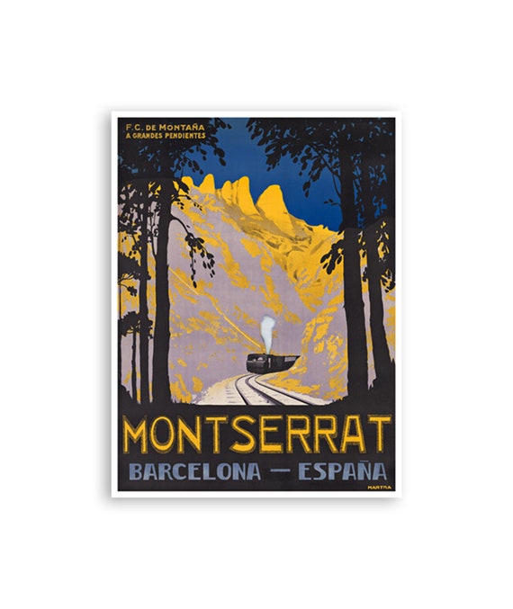Montserrat Spain Vintage Barcelona Travel Poster