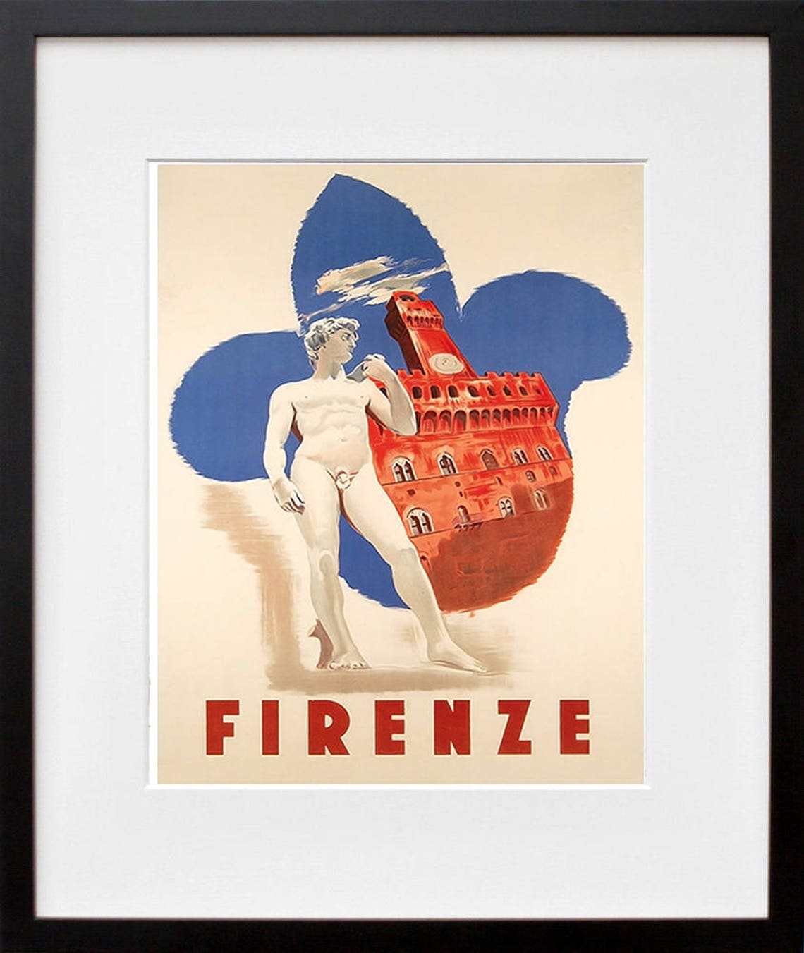 Firenze Michelangelo David Palazzo Vecchio Vintage Italy Travel Poster