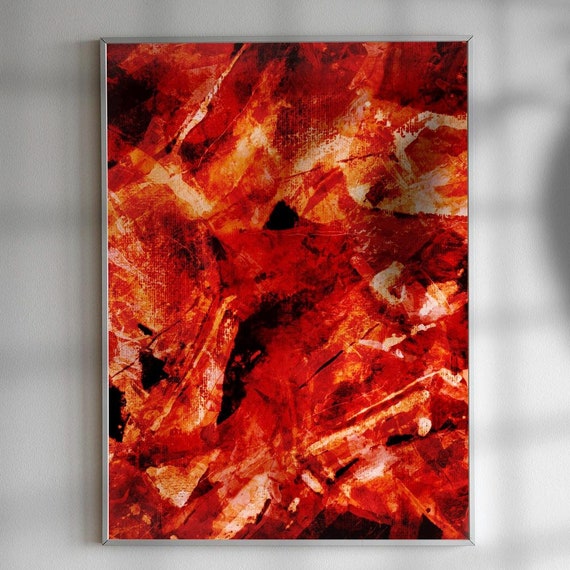 A High Contrast Abstract Watercolor Painting Vivid Shades Of Red And Orange Blend With Bold Black Strokes Art