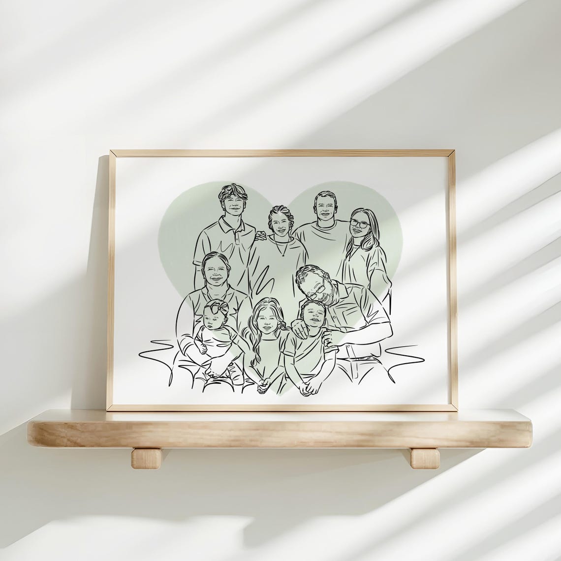 Large Family Group Line Art Sage Heart Custom Portrait Poster