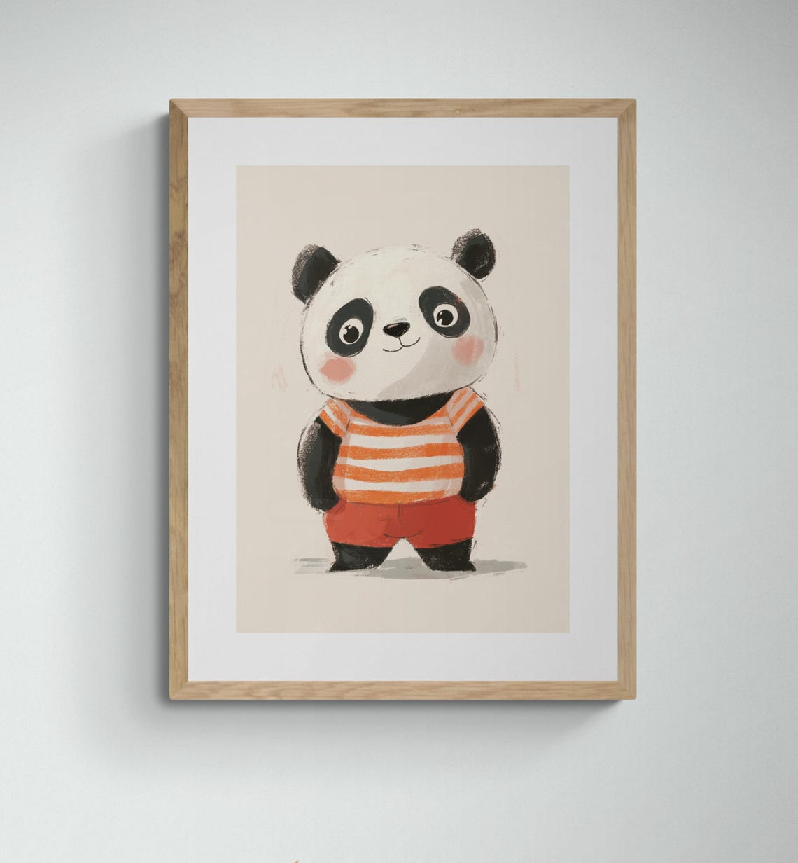 Baby Panda In Striped Shirt Cute Pastel Kids Nursery Wall Art Poster