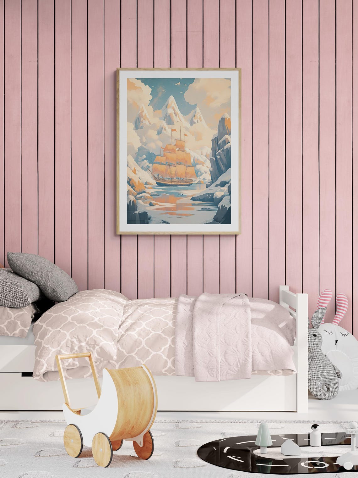 Arctic Sailing Ship Orange Sails Icy Fjord Mountains Adventure Poster - Image 3