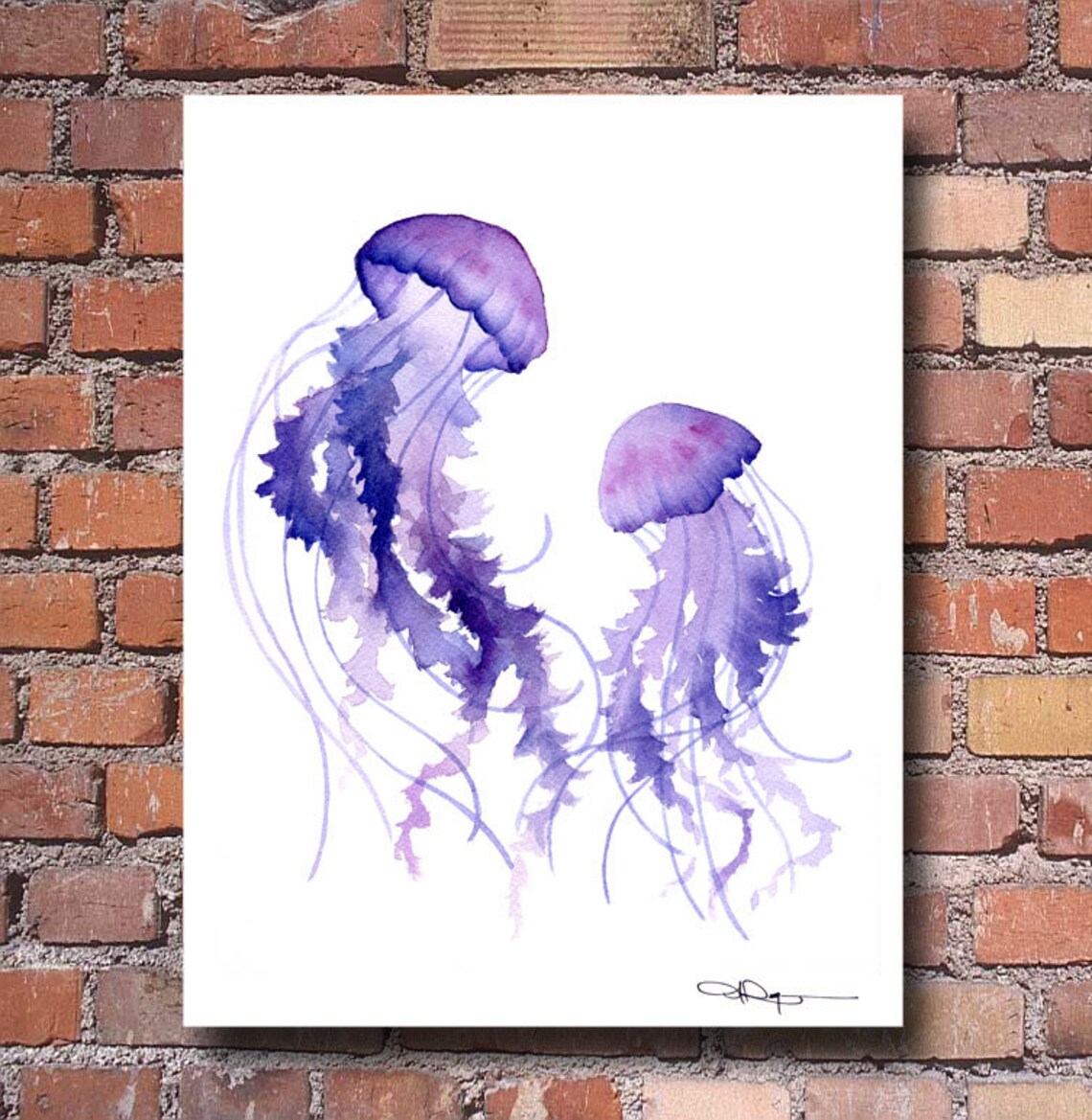 Purple Dancing Jellyfish Pair Watercolor Ocean Marine Life Art Poster
