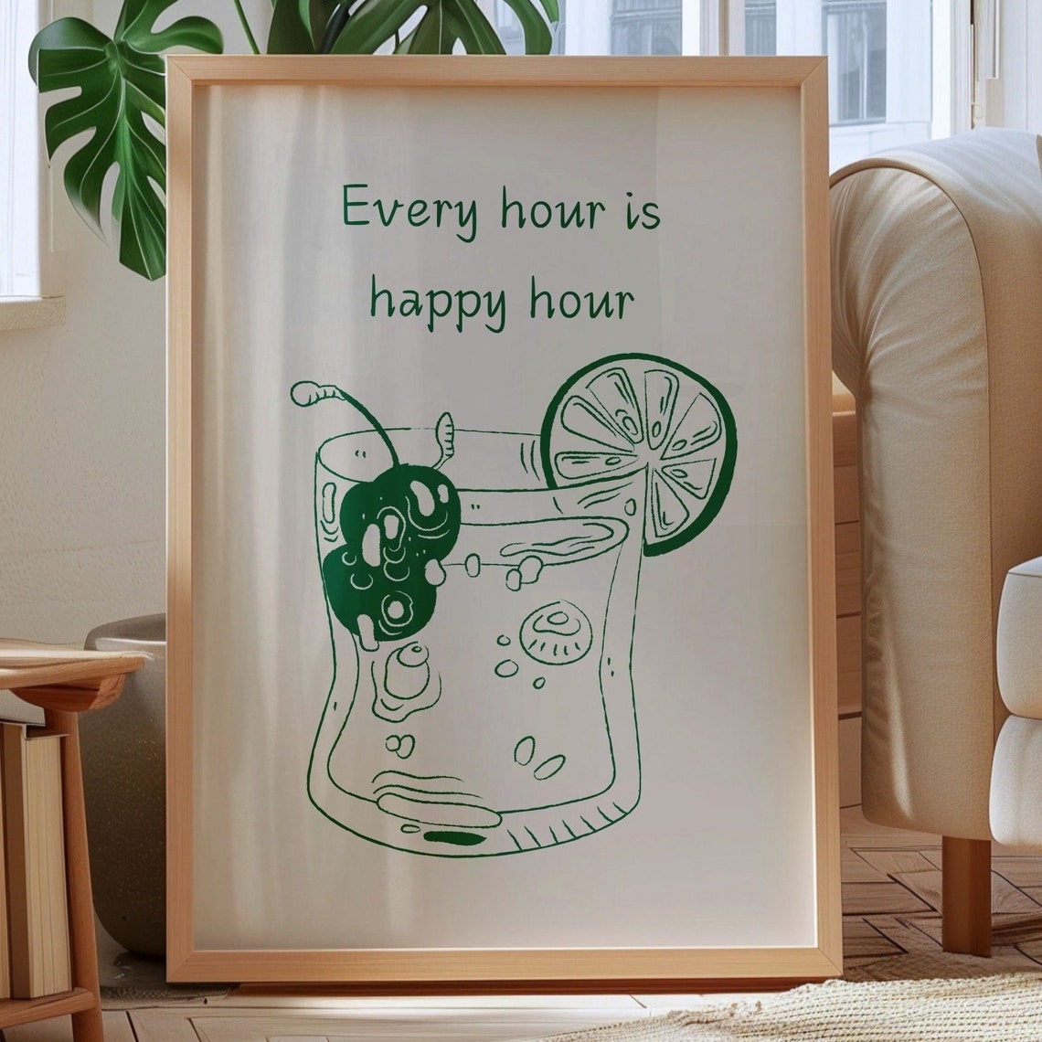 Funny Every Hour Is Happy Hour Green Cocktail Sketch Wall Poster - Image 2