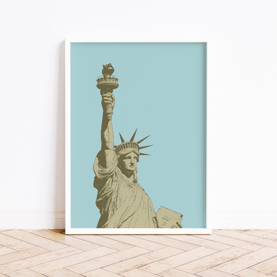 Statue of Liberty Pop Art Turquoise Background Landmark Poster