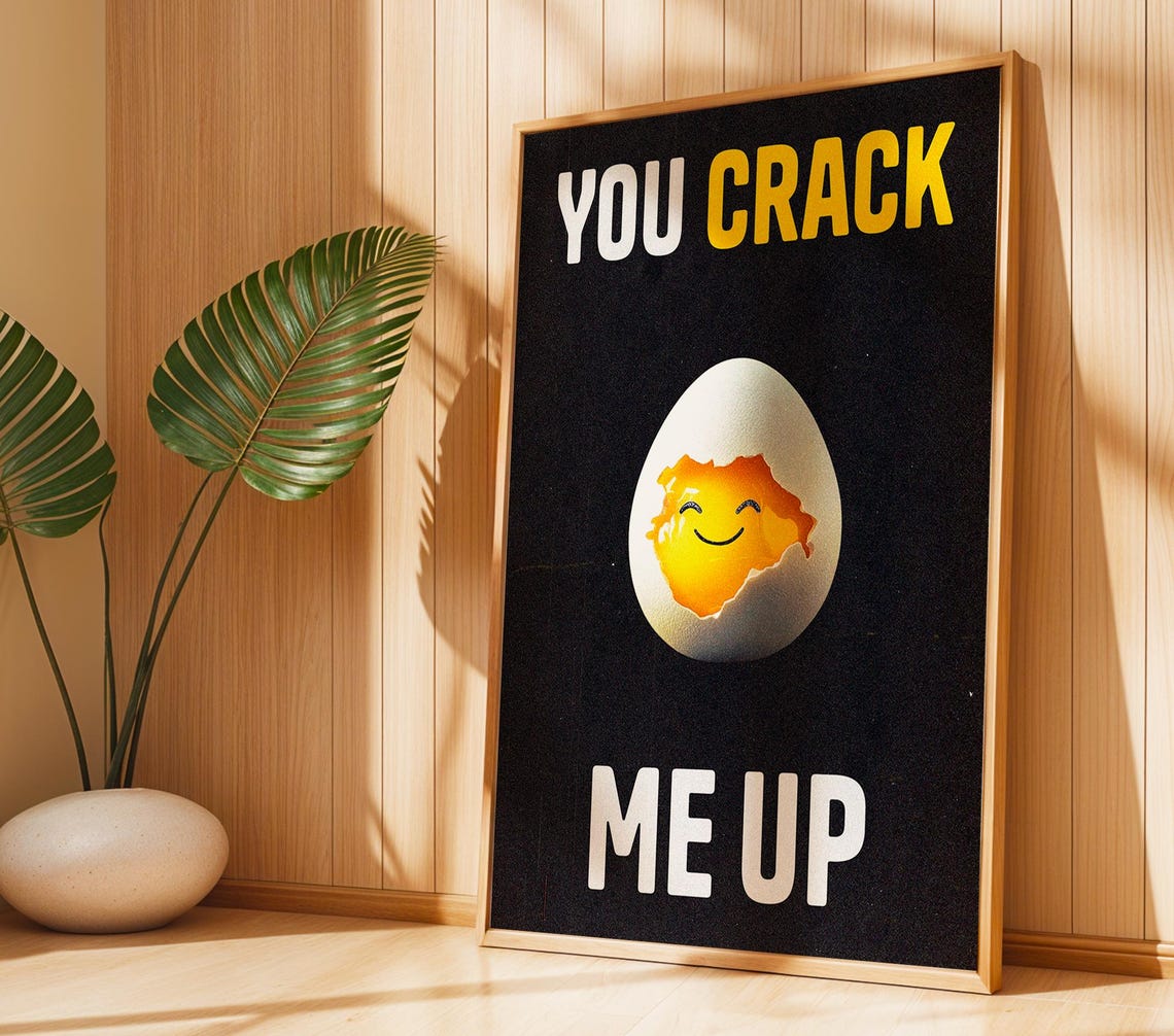 You Crack Me Up Funny Egg Poster Retro Typography Art Cute Kitchen Wall Decor Bold Pun Print Gift For Food Lovers - Image 4