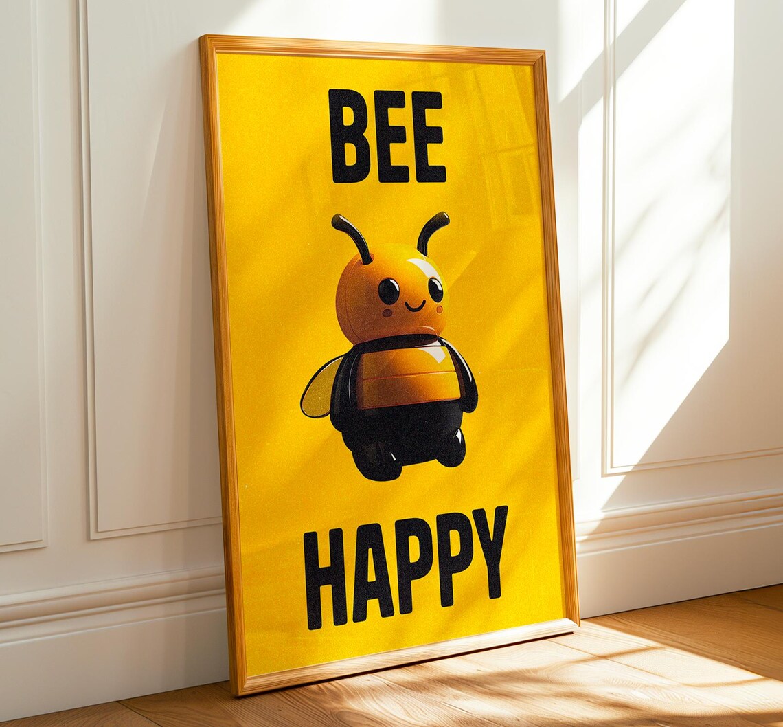 Bee Happy Retro Vintage Poster, Cute Typography - Image 4