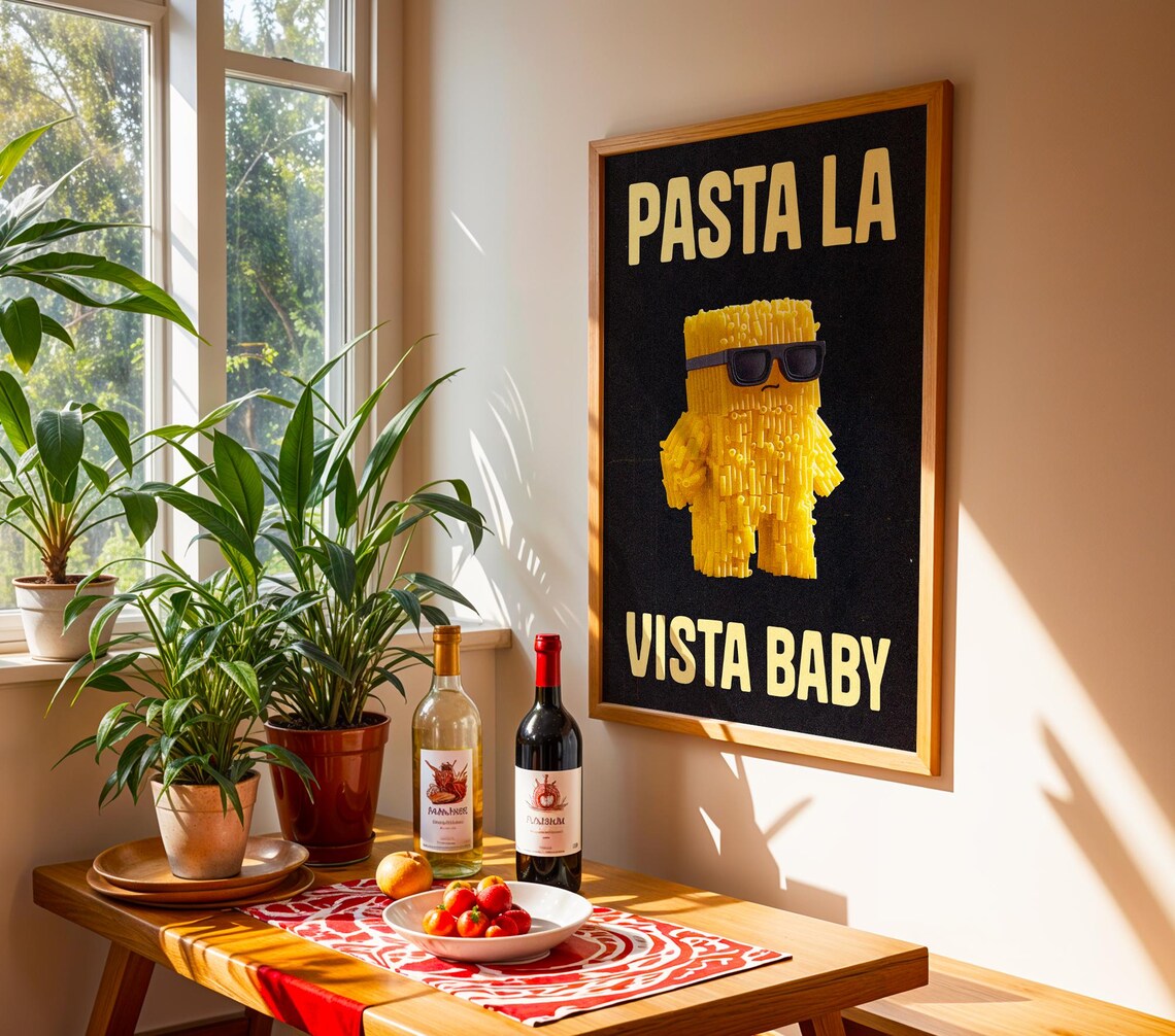 Pasta La Vista Baby - Retro Vintage Food Pun Art - Image 2