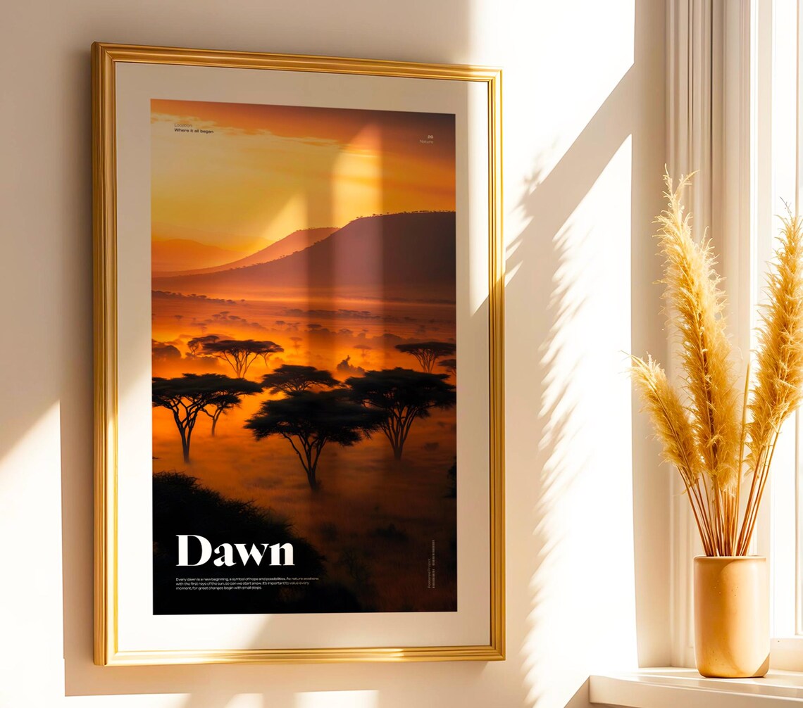 African Savanna Sunrise Dawn Acacia Tree Silhouette Nature Poster - Image 2
