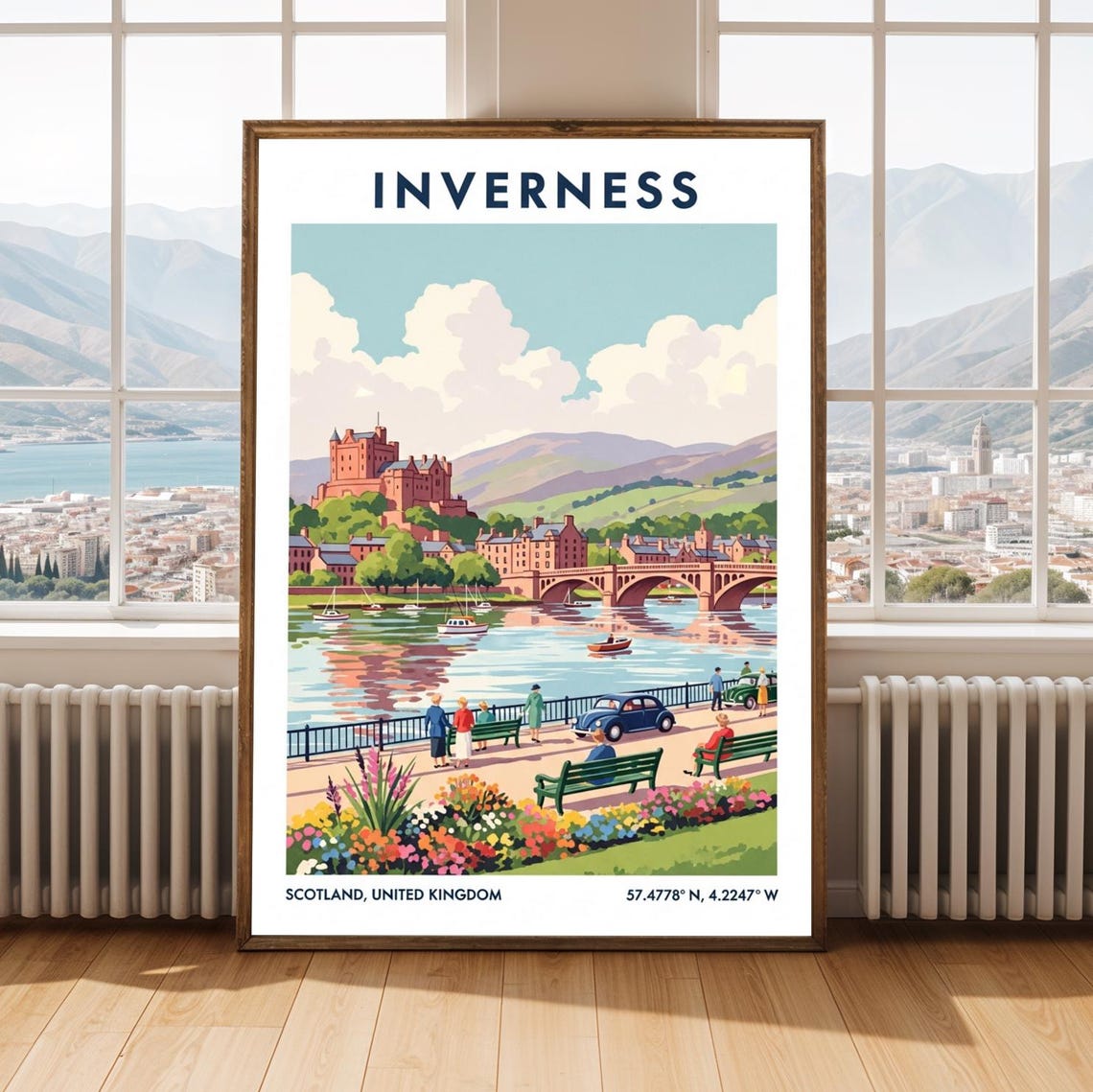 Inverness Scotland Vintage Travel Poster Castle River Ness Bridge Art