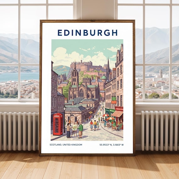 Edinburgh Vintage Travel Poster Vibrant Urban Landscape Art Print