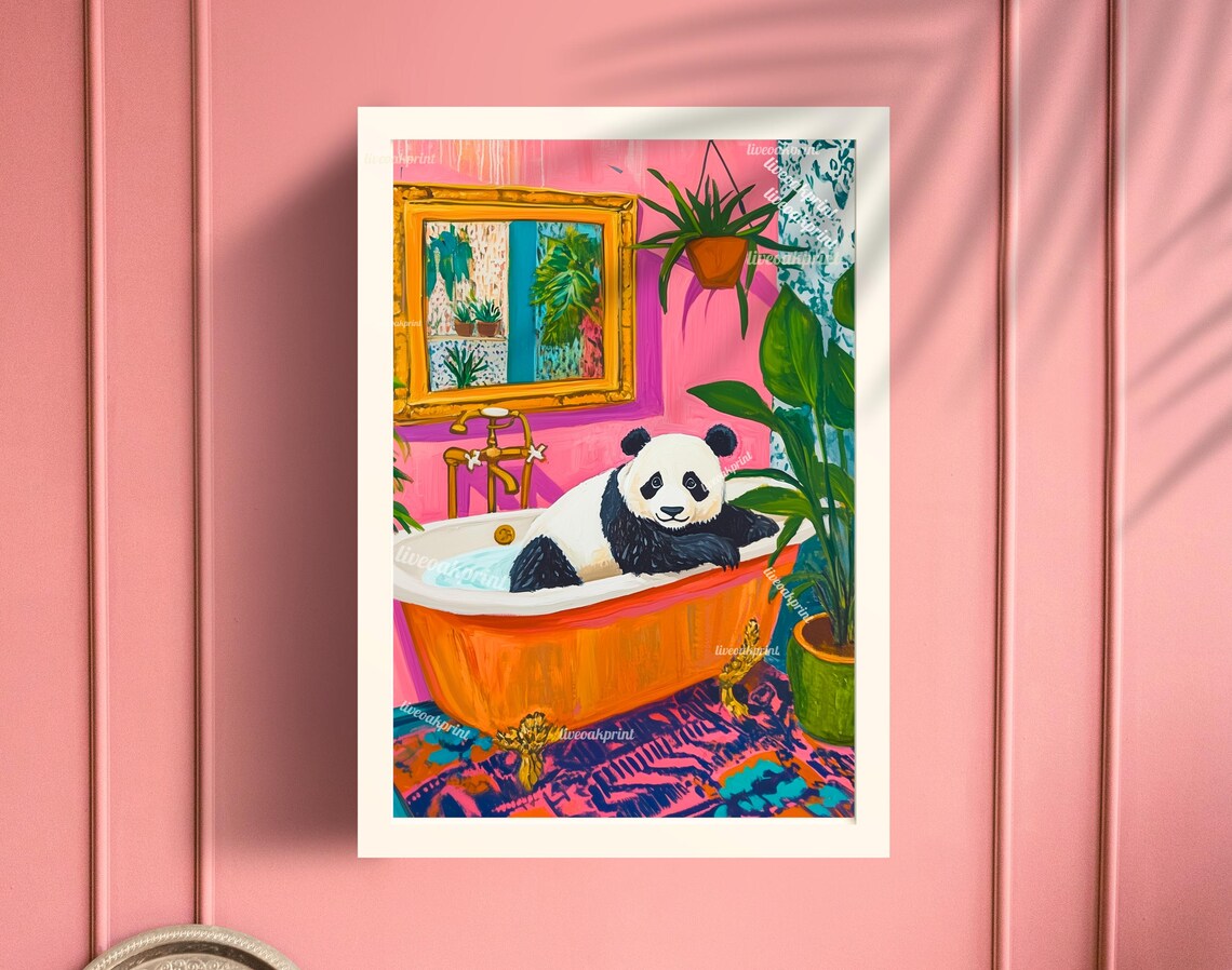 Maximalist Panda Vintage Bathroom Wall Art Print - Image 2