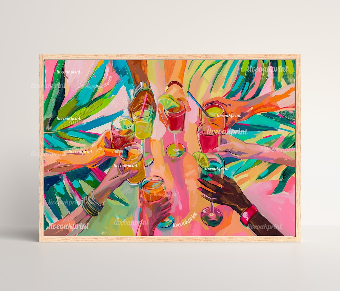 Colorful Cheers Cocktail Maximalist Bar Cart Art Print