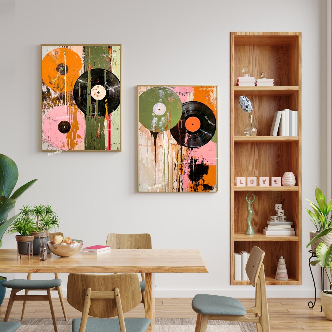 Green And Black Vinyl Record Painting Over Dripping Orange Art Poster - Image 2