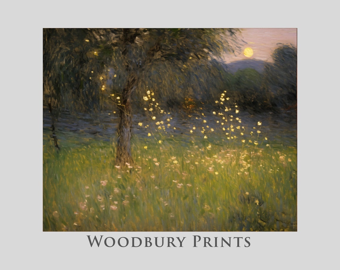 Glowing Fireflies Dancing In A Moonlit Summer Meadow Art Poster
