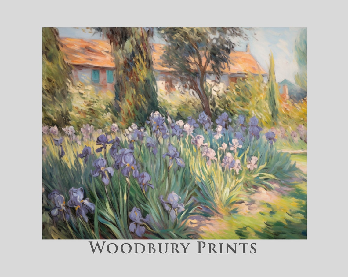 Purple Iris Garden in Bloom Impressionist Fine Floral Art Poster