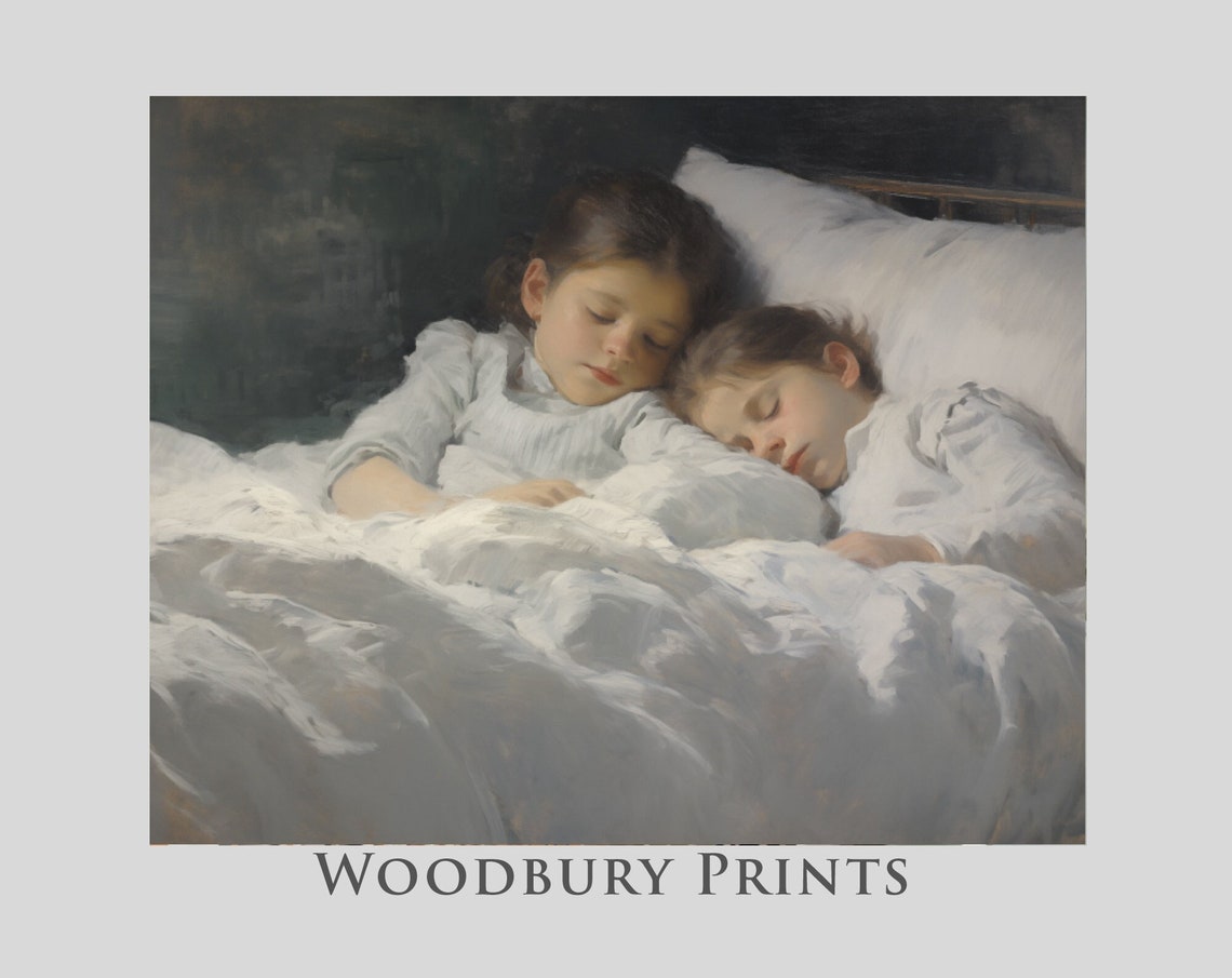 Two Sleeping Children Resting In Soft White Bed Linens Art Poster