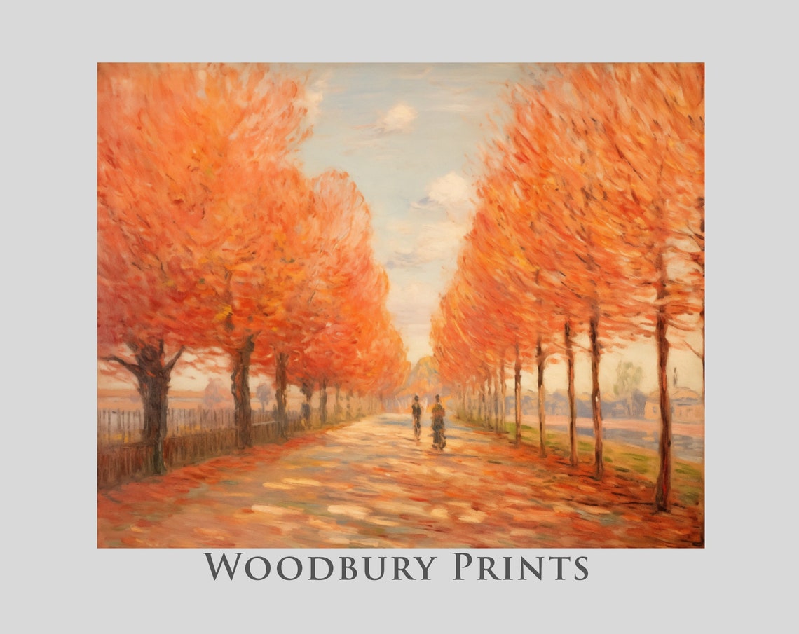 Walkway Lined With Trees In Fall Vintage Inspired Landscape Print