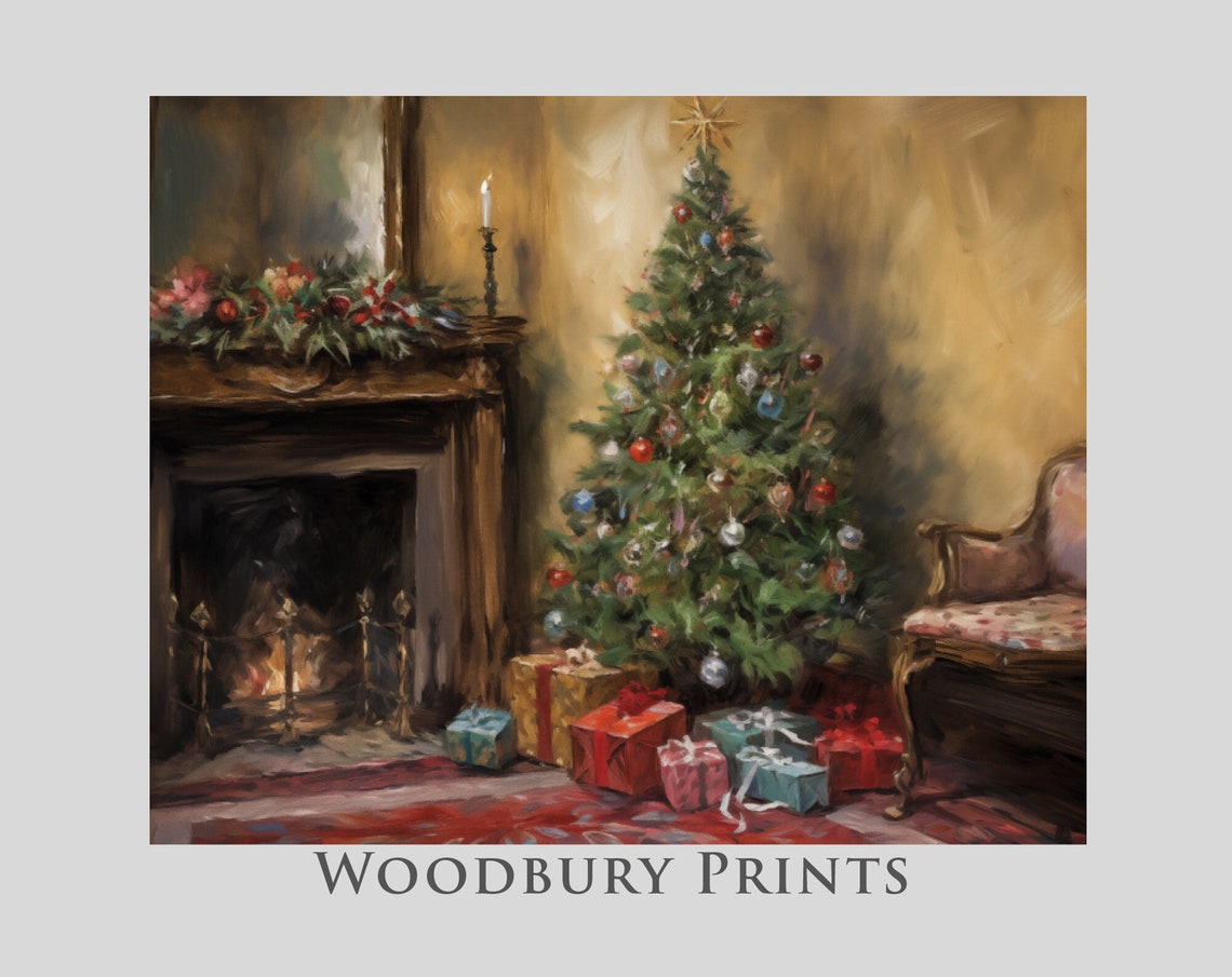 Christmas Tree and Fireplace on a Cozy Christmas Eve Scene Poster