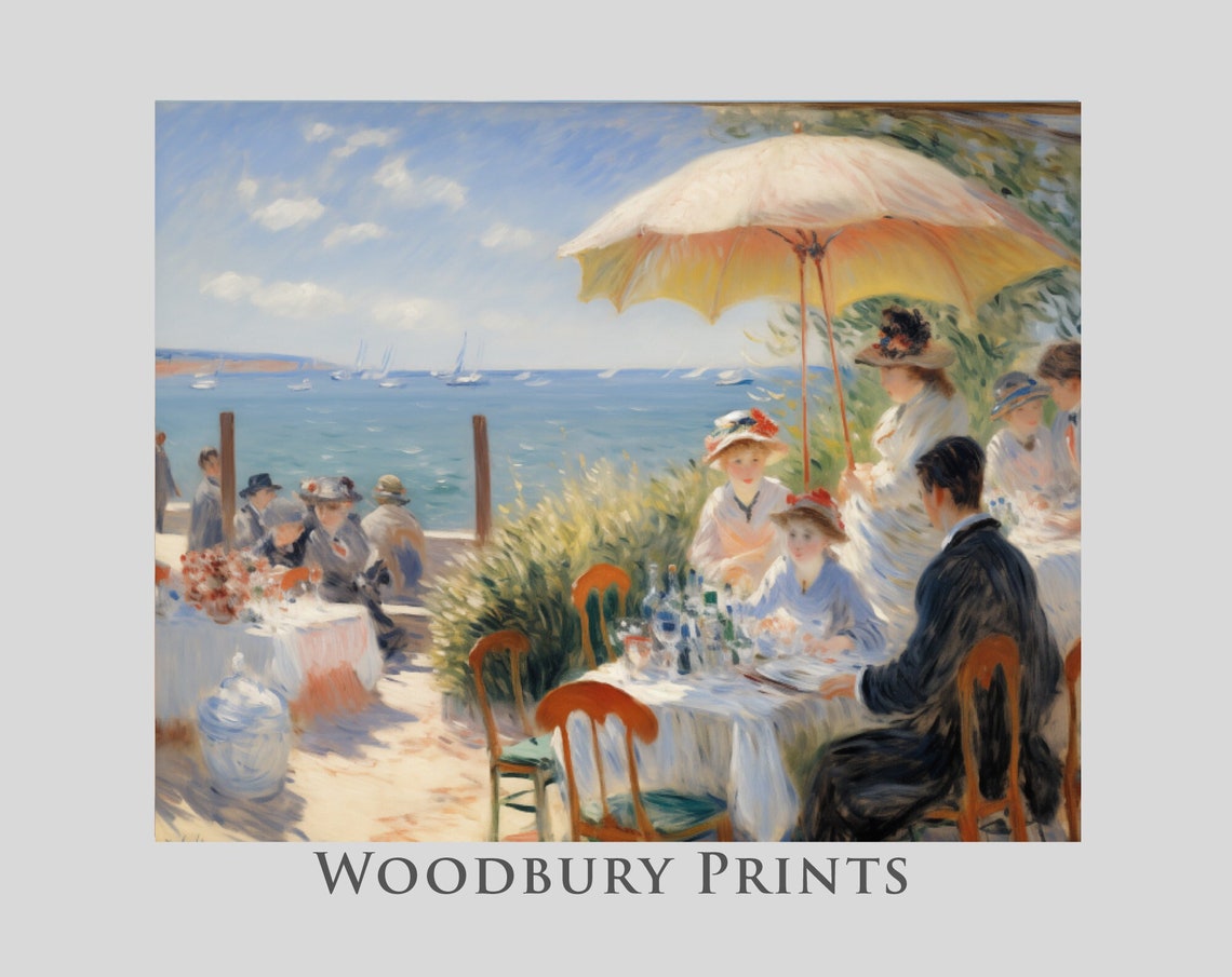 Seaside Cafe Terrace Overlooking Sailboats On The Water Poster