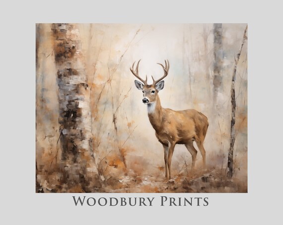 White-Tailed Deer Buck Standing In An Autumn Birch Woods Poster