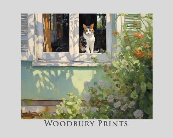 Calico Cat Sitting In A Sunny House Window Watching Birds Poster