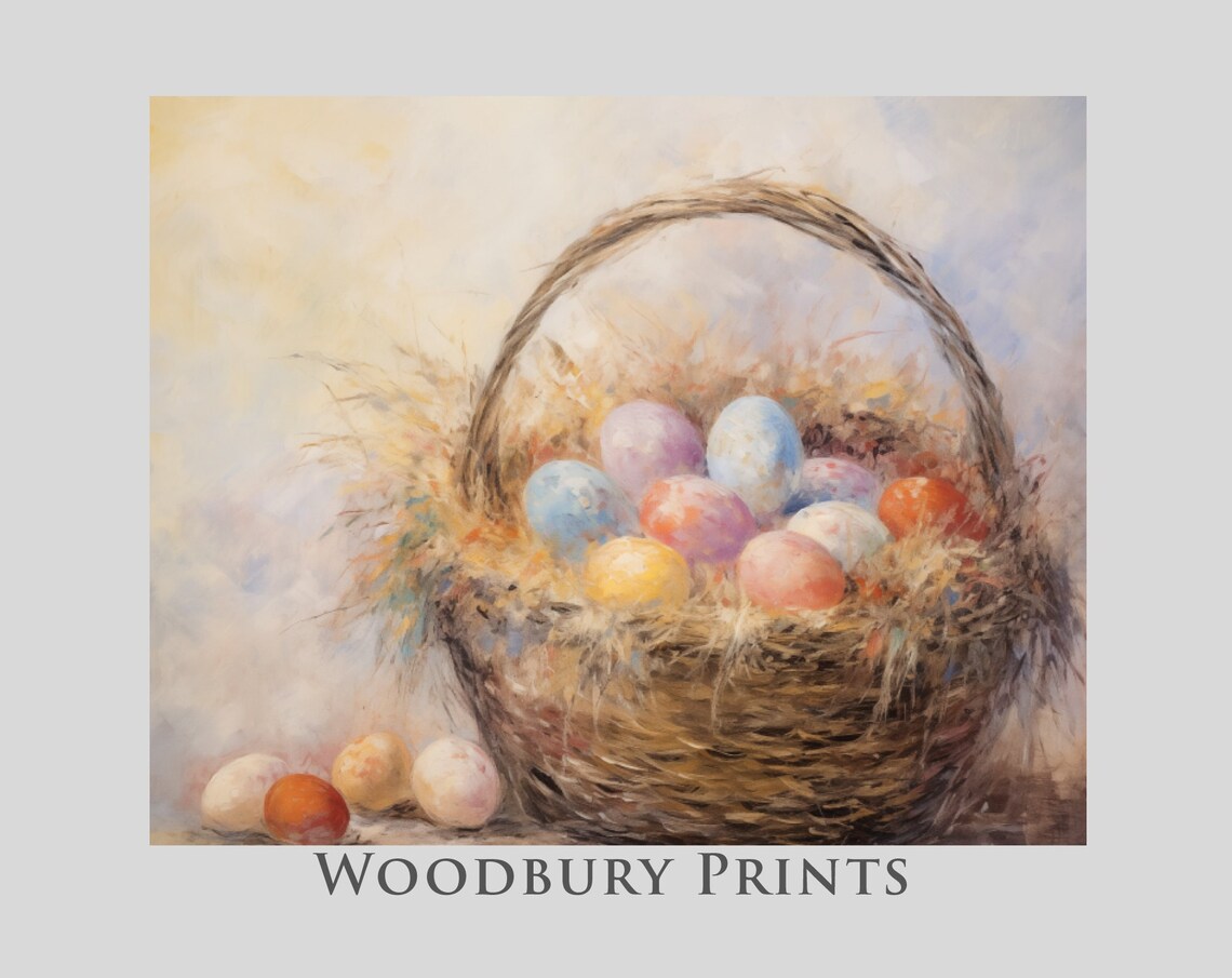 Woven Basket Of Colorful Easter Eggs In Soft Pastel Tones Poster