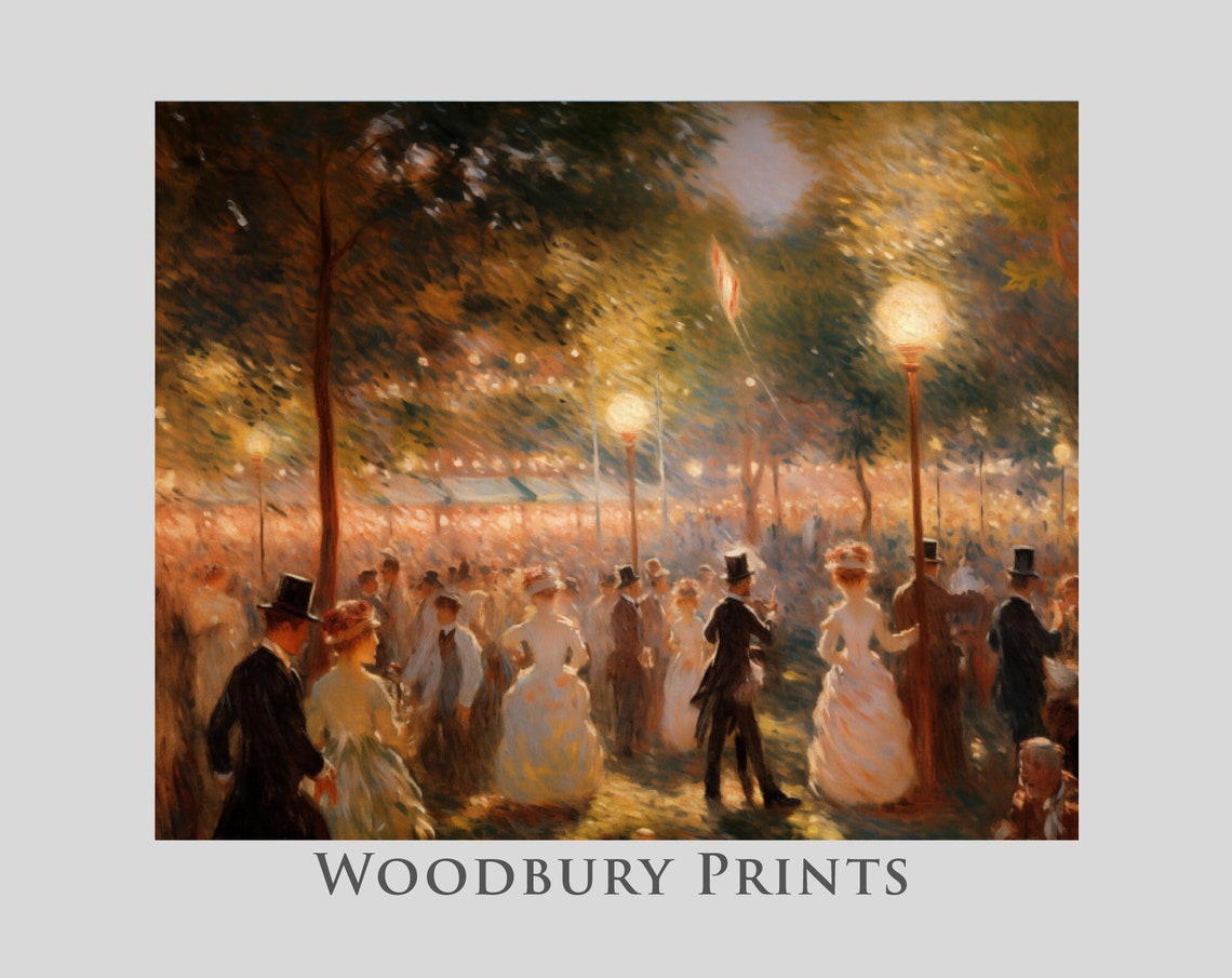 Summer Night Festival Dancing Crowd Vintage Impressionist Poster