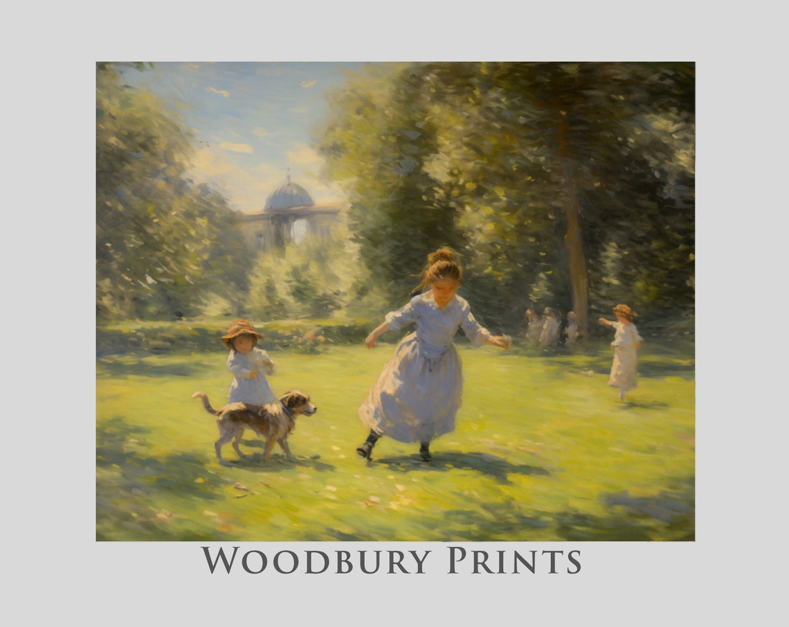 Children Playing With Their Dog In A Sunny Summer Park Art Poster