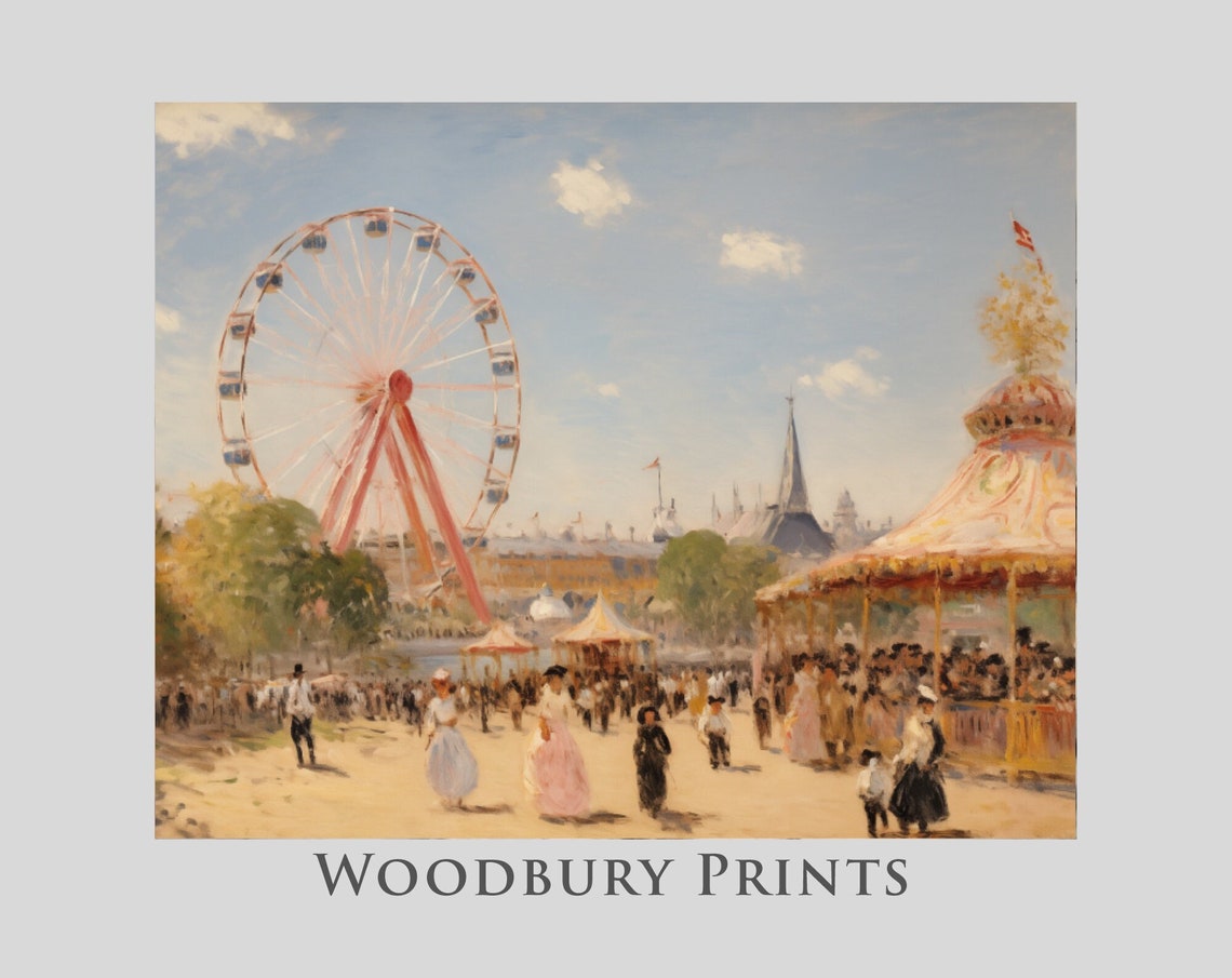 Vintage Summer Carnival Fairground With Grand Ferris Wheel Poster