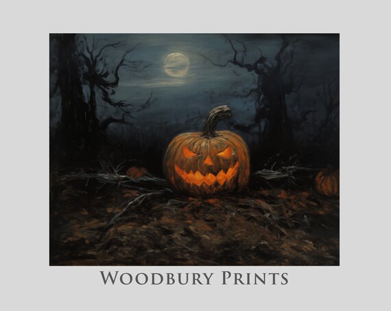 Glowing Jack O Lantern Under a Full Moon Halloween Night Poster