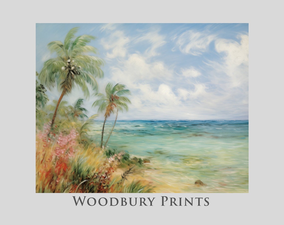 Tropical Beach With Palm Trees And Turquoise Ocean Art Poster